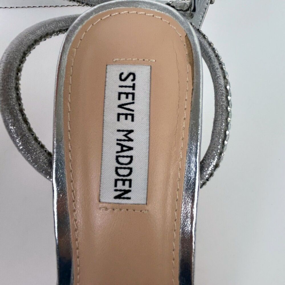 Steve Madden Hurrah Dress Sandals Silver Strappy Heels Crystal Embellishment 8 - Picture 6 of 12